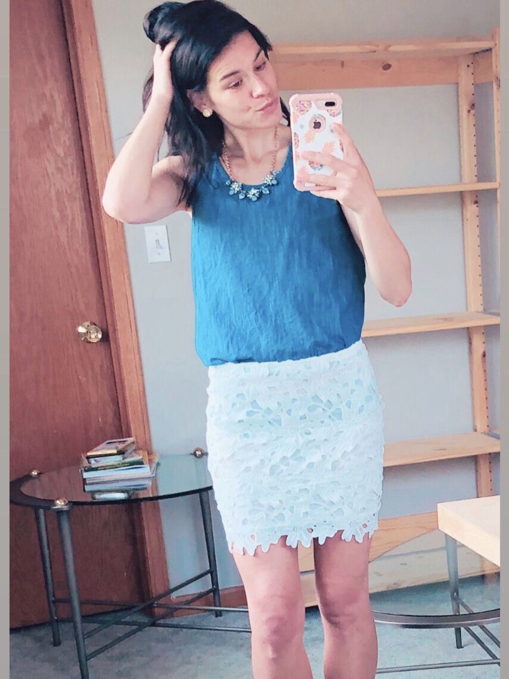 The Hanger White Crochet Pencil Skirt